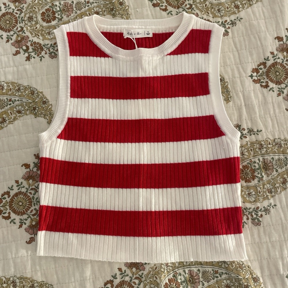 Red and White Striped Knit Top